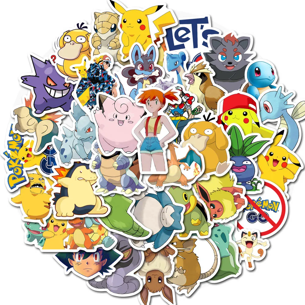 50PCS Anime Pokemon Stickers Kawaii Cute Pikachu Skateboard Bicycle Guitar Book Laptop Movie Cartoon Stiker Pack Kids Toy Gift