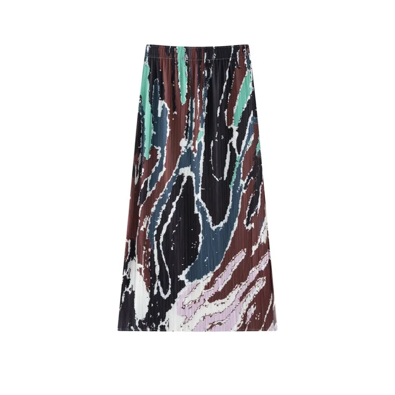 Miyake Pleated Skirt for Women 2026 Summer New Style Bodycon Skirt Pleated Ink Print Casual Fashion Straight Pleated Skirt Pleat