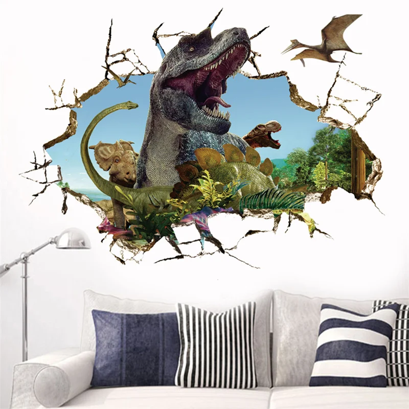 3D Dinosaur Broken Wall Sticker Living Room Bedroom Background Decoration  Movie Poster Wall Stickers For Kids Rooms