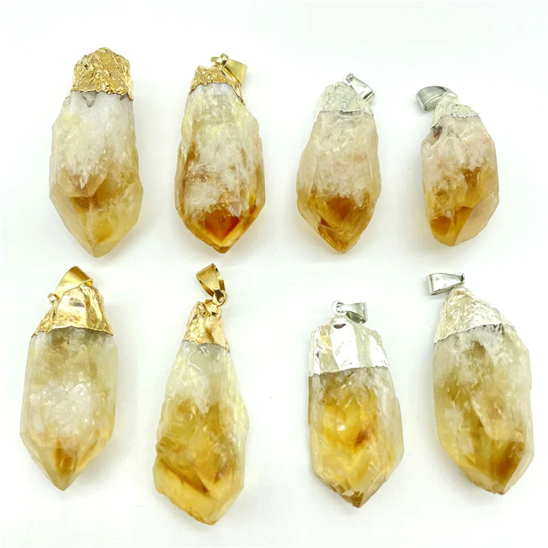 Wholesale Natural Gem Stone Quartz Yellow Crystal Citrine Unshaped Pendant Charms For Diy Jewelry Making Necklace 10PCS