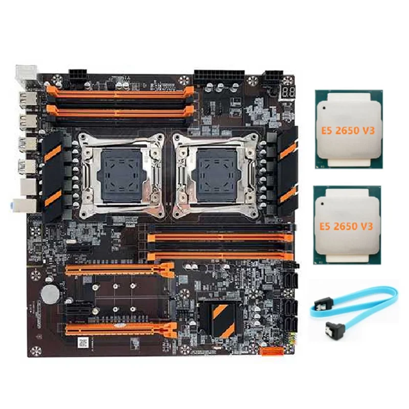 X99 Dual CPU Motherboard LGA2011 Support DDR4 ECC Memory Computer Motherboard+2XE5 2650 V3 CPU+SATA Cable