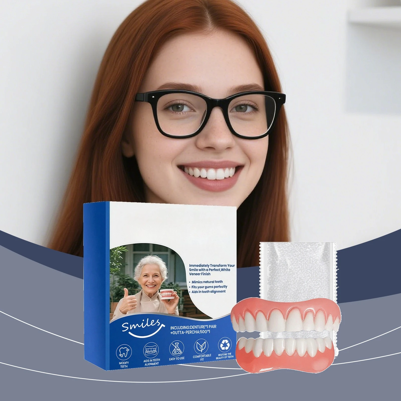 

Temporary Cosmetic Teeth Cover Set: Enhance your smile with comfortable and beautiful dentures