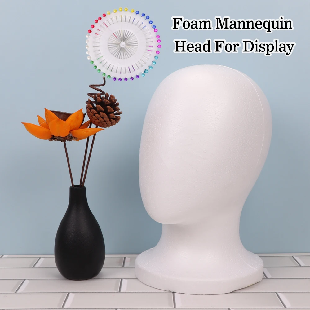 

Yajukai DIY Foam Wig Head Bald Mannequin Head White Styrofoam Wig Holder Head With 40Pins For Hats wig Styling Wig Accessories