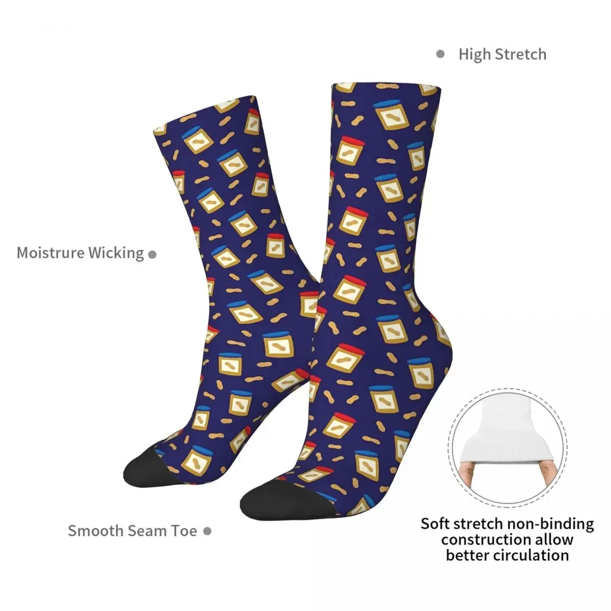 Peanut Butter Pattern Socks Harajuku Sweat Absorbing Stockings All Season Long Socks Accessories for Man's Woman's Gifts