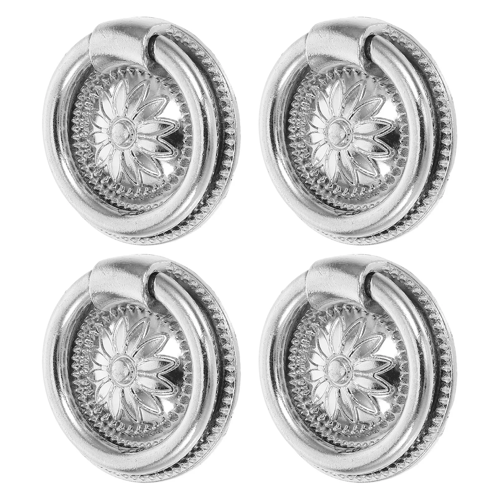 

4Pcs Decorative Drawer Pulls Round Rustic Furniture Handles Chrysanthemum Engraved for Cabinet Doors Bedroom Dresser Replacement
