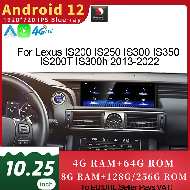 

Car Multimedia Player Qualcomm For Lexus IS 200 250 300 350 200t 300h 2013-2022 Android 12 CarPlay Autoradio GPS Navigation DSP