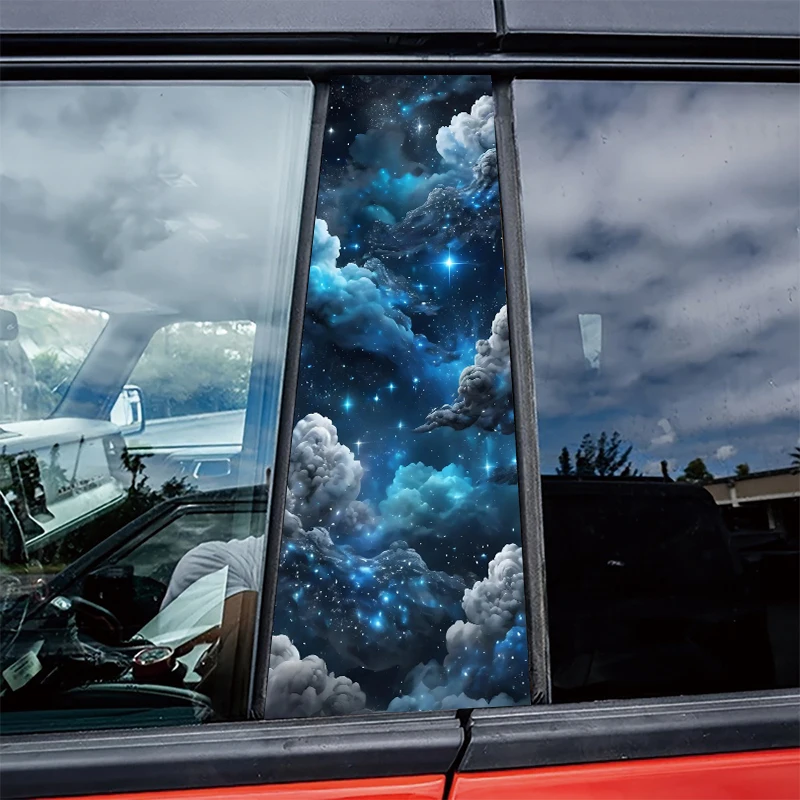 

2 pieces of automotive B-pillar stickers Starry Night Cloudscape Protective film, PVC material film