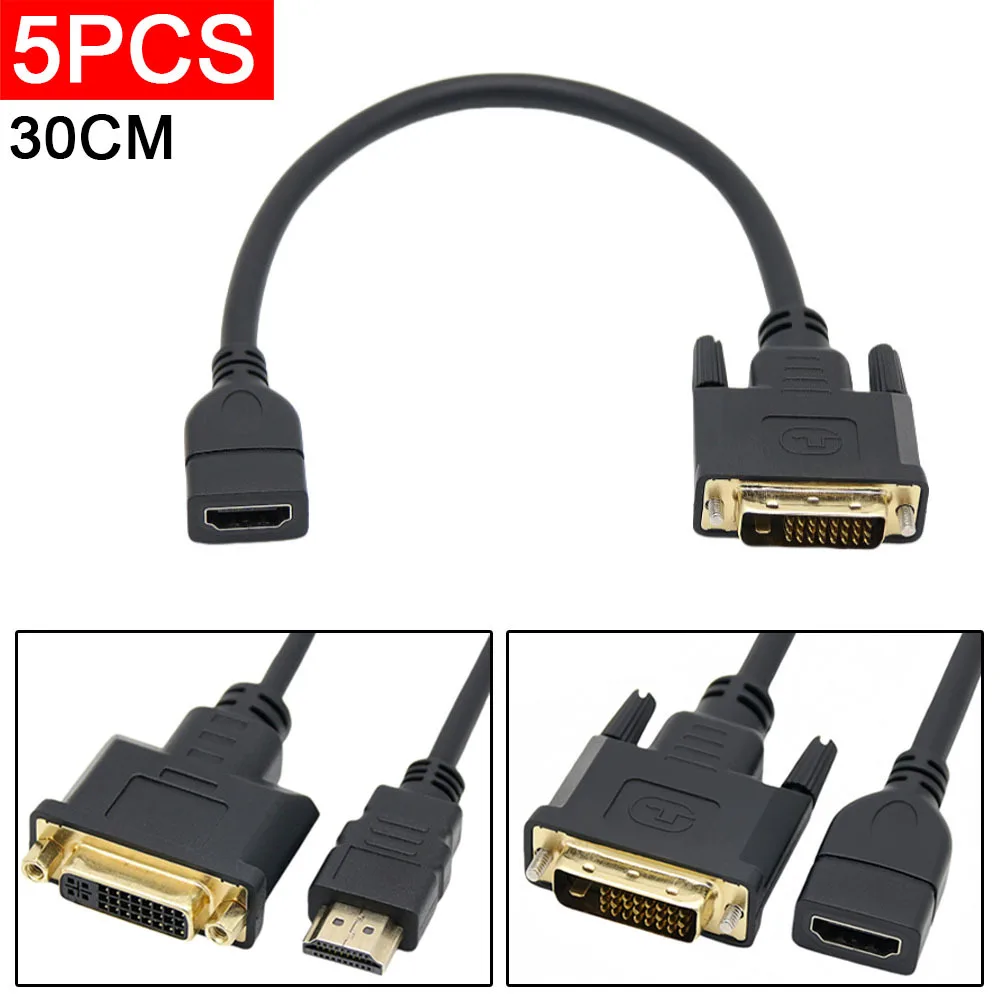 

5pcs DVI To HDTV HD To DVI 24+1 Female to Male HDTV Cable Digital Video Cable Adapter For Laptop Computer Projector Extension