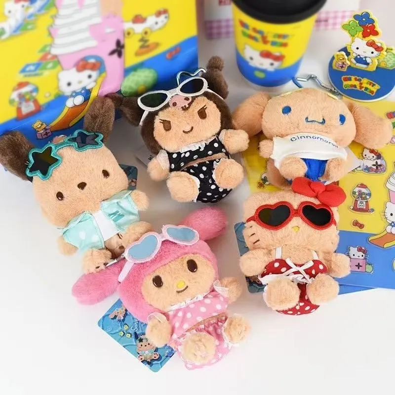 น่ารักการ์ตูนสีดําผิวฮาวายแว่นตากันแดด Sanrio Kuromi My Melody Cinnamoroll Hellokitty ตุ๊กตาพวงกุญแจตุ๊กตาจี้ของขวัญของเล่น