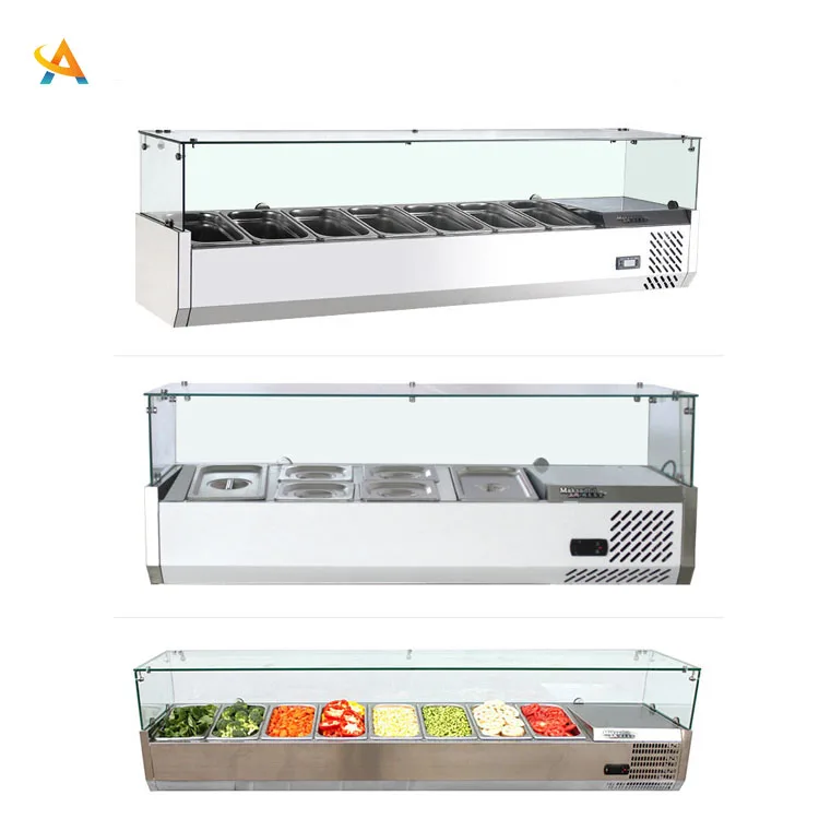 Table Top Salad Bar Commercial Supermarket Fridge Equipment Salad Food Fresh Meat Display Cabinet