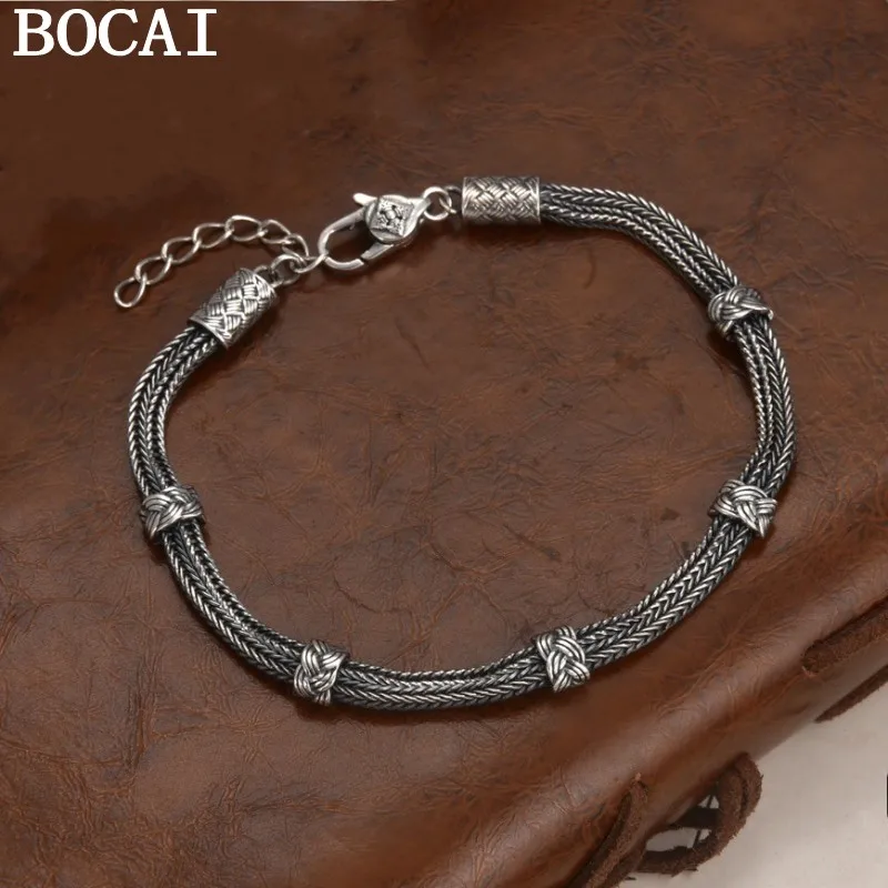BOCAI S925 Silver New Hand-Woven Foxtail Bracelet for Men and Women Creative Design Trendy Classic Gift