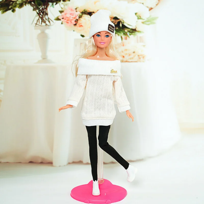 BJD Doll Clothes 30cm 1/6 Scale Woolen Knit Dress Hat Pants Warm Winter Outfit Set Sweater Clothes for 30cm Girl Doll DIY Toys
