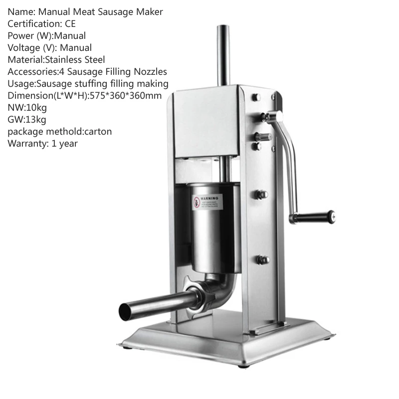 5L Sausage Stuffer Housemade Vertical Manual Stainless Steel Machine Sausage Maker Filling Sausage Syringe Filler Meat Maker