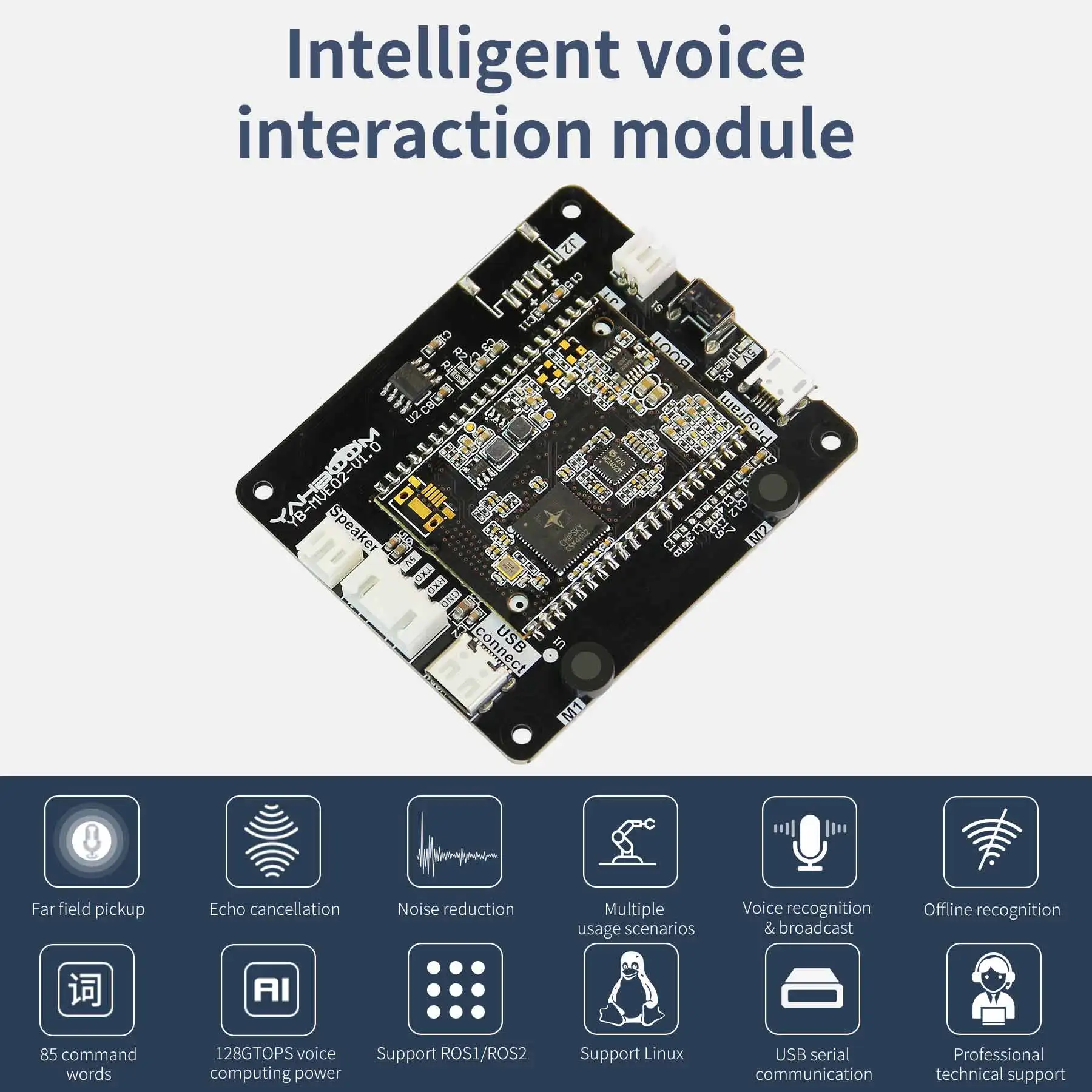 Voice Recognition Control Module Intelligent Sound Board Type-C Interface with Speaker for ROS ROS2 Robot Car DIY Kit