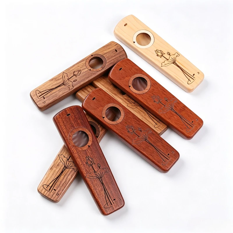 Wooden Kazoo Engraved Wood Harmonica With Metal Box Orff Instrument For Adult Kid Beginner Ukulele Guitar Partner Music Lovers
