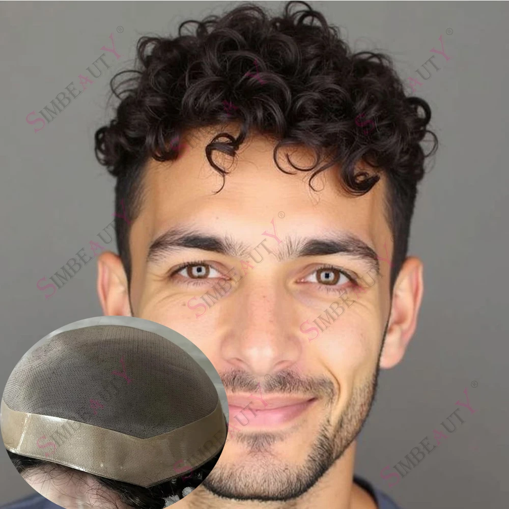 

22mm 28mm Natural Curly European Man 100% Blonde Human Hair Wigs Comfort Fine Mono Lace Toupee Men's Proethesis Capillar System