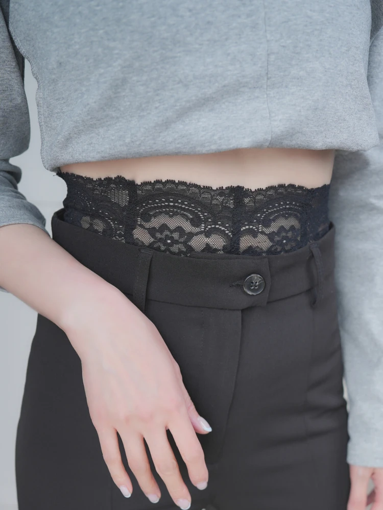 エレガントな黒レースのベースレイヤー、ウエストシール、重ね着ファッション、ベルト付きウエスト、高級感のあるttユニークアクセサリー