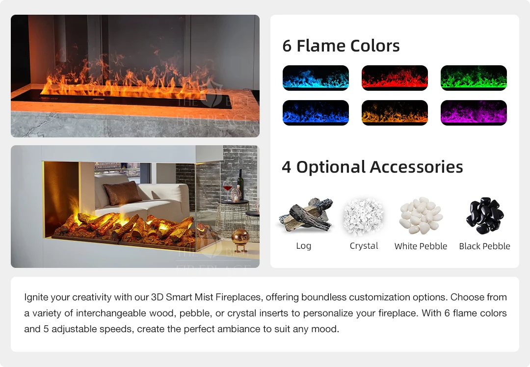 Modern Led Electronic Chimenea 3d Water Vapour Flame Effect Fire Place Heater Insert 3d Electric Water Steam Vapor Fireplaces