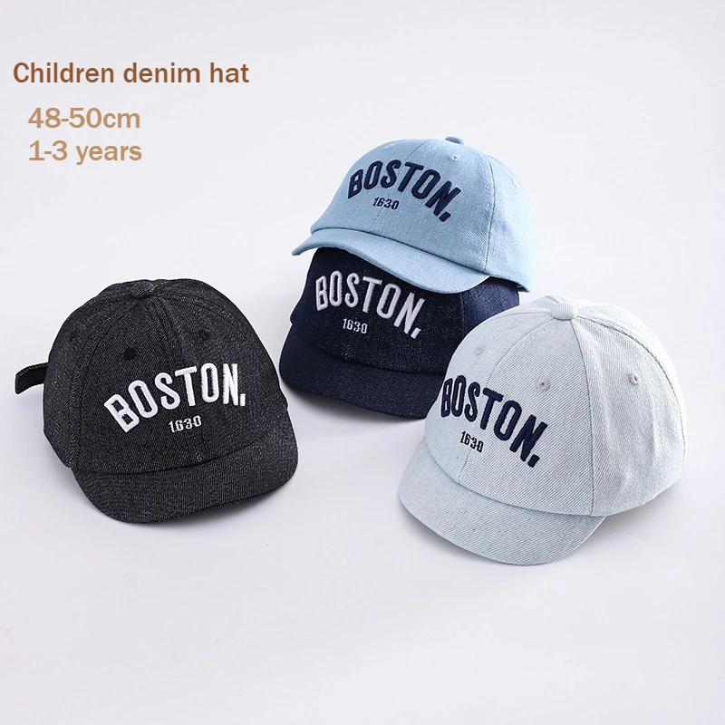 

Boys Girls Denim Cap Kids Hat 48-50cm 1-3Y Spring Summer Embroidery Letter Baseball Cap Baby Adjustable Snapback Sun Protection