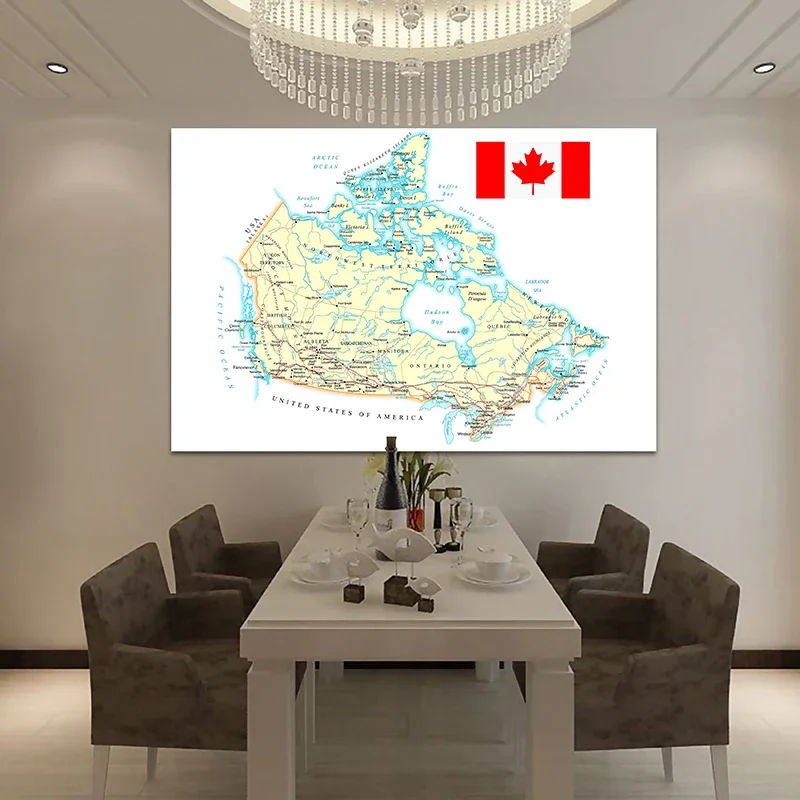 225*150cm la mappa del percorso del Canada In Poster decorativo da parete francese pittura su tela Non tessuta decorazioni per la casa materiale scolastico per aula