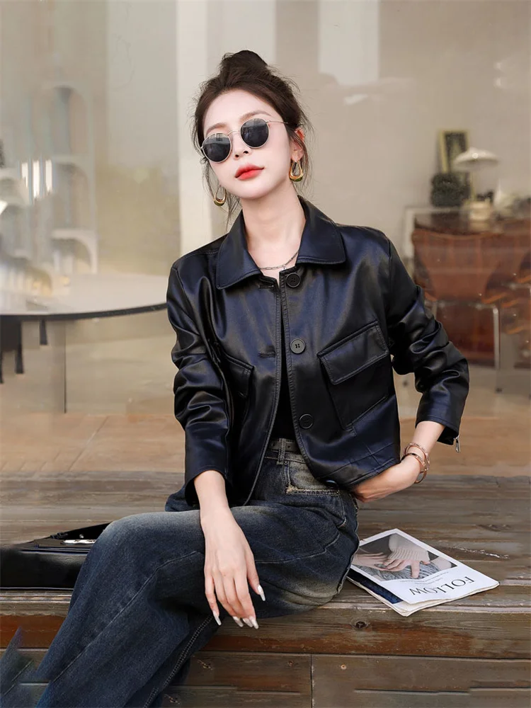 Giacca Casual da Donna Effetto Snellente, Trendy in Ecopelle, Nuova Collezione Autunno 2024, Comoda e Stile Biker