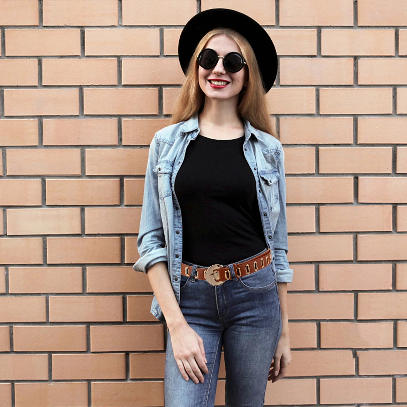 

1Pcs Decorative Belt Fashionable PU Waistband for Women Casual Work Dress Jeans Stylish Holed Waist Band