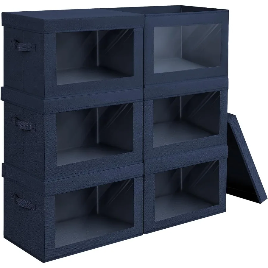 Clothes Organizers and Storage 6 Pack Large Storage Box with Lids Fabric Storage Bins with Lids Room Storage and Organization B