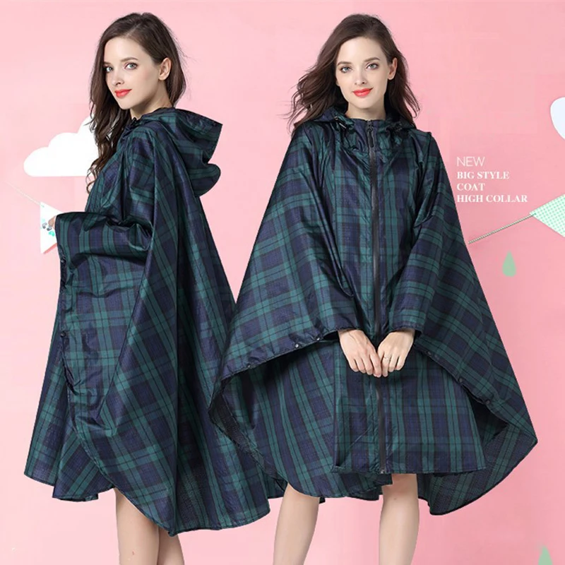 Fashion Women Breathable Raincoat Lightweight Rain Coat Poncho Waterproof Green Lattice Cloak Raincoats Men Windproof Rainwear