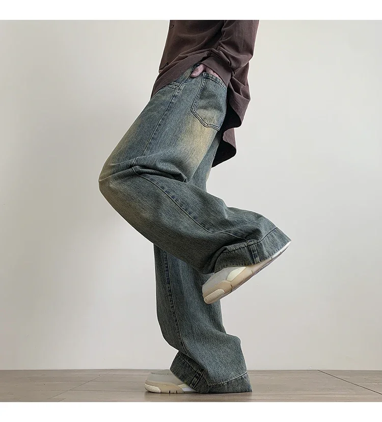 Vintage Blue Jeans Pants Men Wide-leg Denim Trousers Male Oversize Streetwear Fashion Casual Baggy Straight Jeans