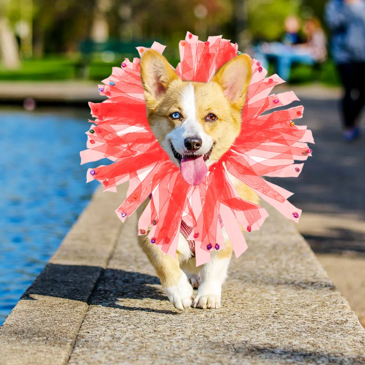 

Red L Size Dog Collar Colorful Ribbon Festival Christmas Pet Necklace Lightweight Washable Polyester Birthday Collar For