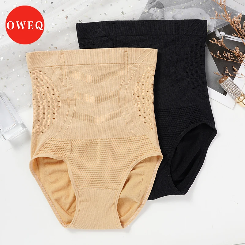 OWEQ High Waist Slimming Panties Women Fat Belly Shaper Tummy Control Briefs Tummy Underwear Seamless Hollow Out Shapewear