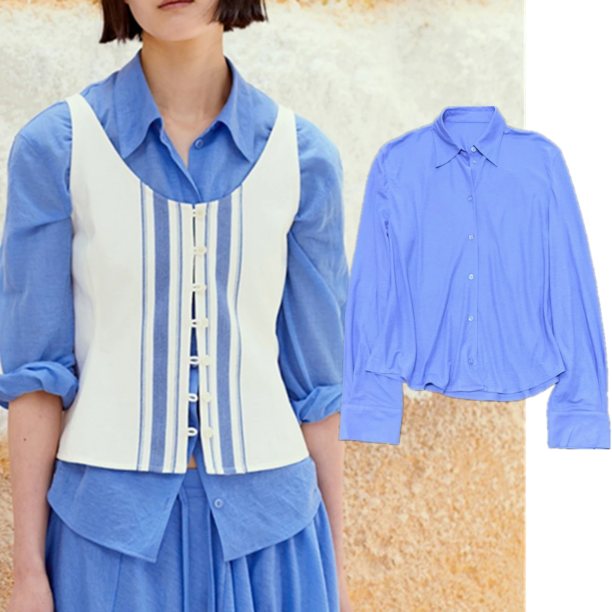 

Maxdutti 61% Cotton+39% Nylon Minimalist Classic Versatile Long Sleeved Shirt For Woman Blue Casual Collar Woman Clothing Blouse