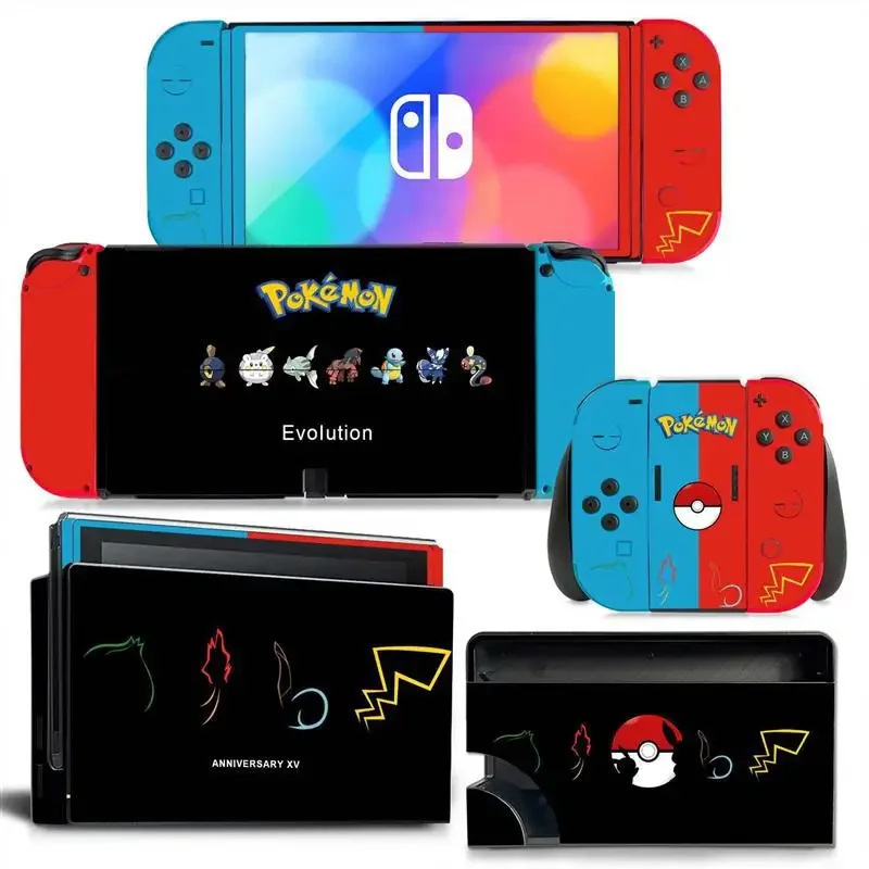 2023 Pokemon Pikachu Switch Oled Stickers  Game Console Skin Sticker Decal for Switch OLED Console Joy-con Controller Dock Skin