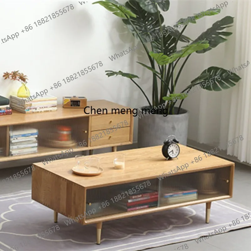 All solid wood Nordic light luxury push-pull Changhong glass coffee table, small apartment coffee table