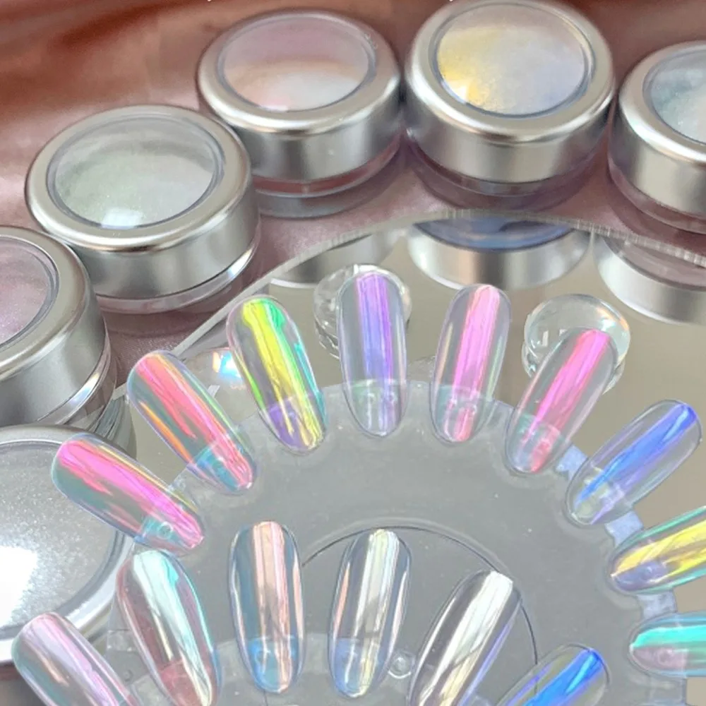 0.2g/Jar Aurora Moonlight Mirror Nails Powder Magic Mirror Metallic Chrome Powder Aurora Shining Pigment Dust Rubbing on Nails