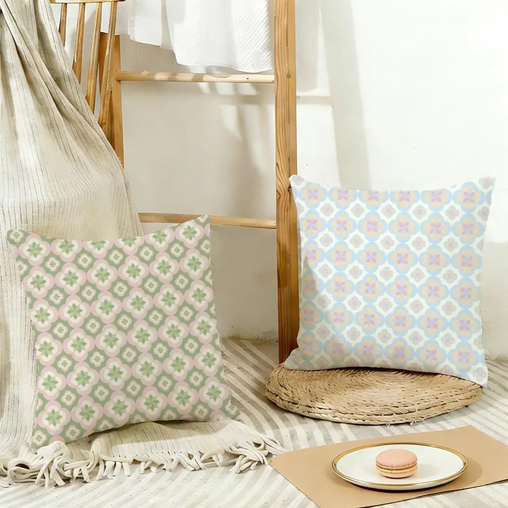 Fresh Elegant Vibrant Green Four Leaf Flower Cushion Cover Cozy Pillowcase Holiday House Interior Sofa Bedroom Accessories
