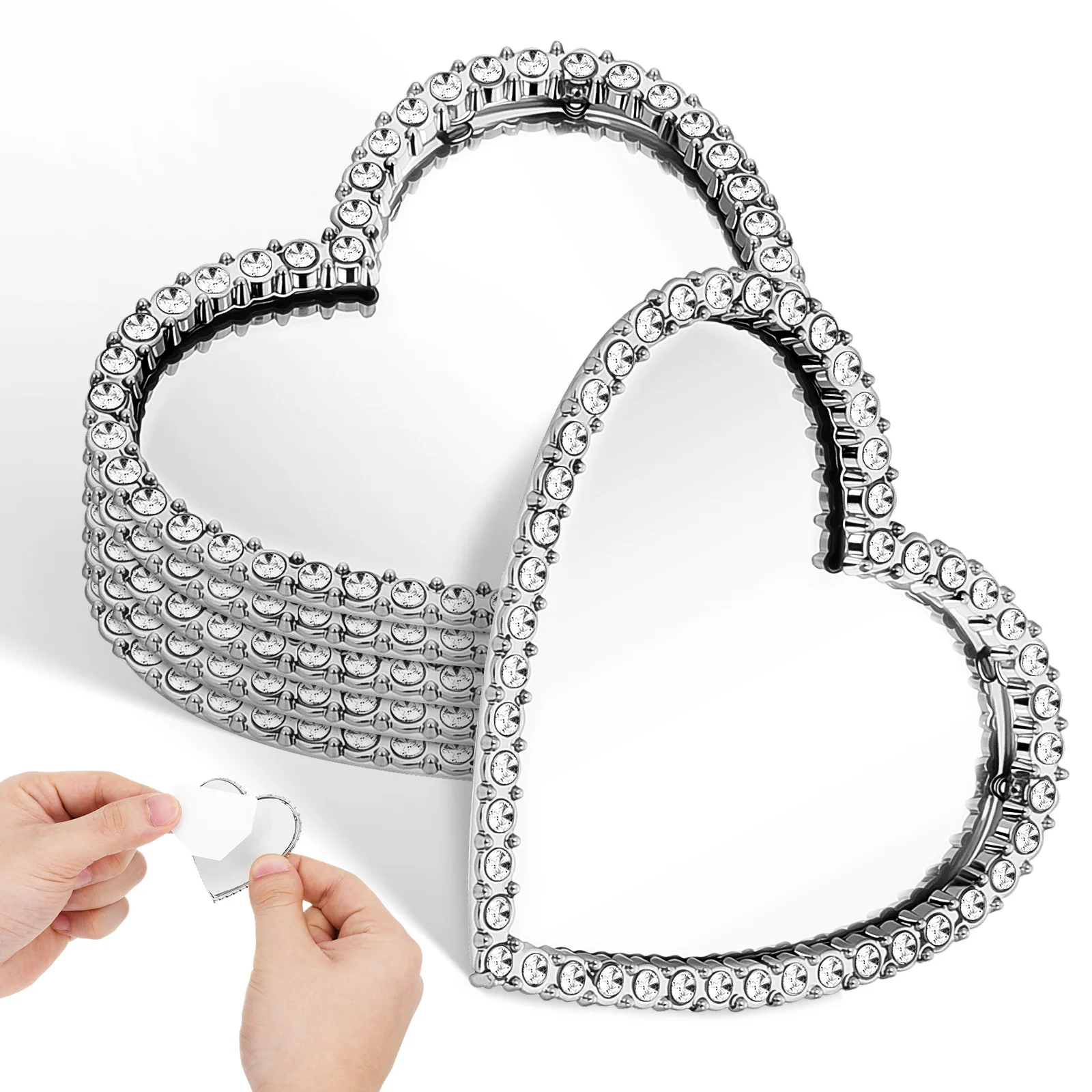 

6Pcs Heart Makeup Mirror Phone Case Attachment Rhinestone Bling DIY Decor for Mobile Stylish Portable Vanity Compact for Girls