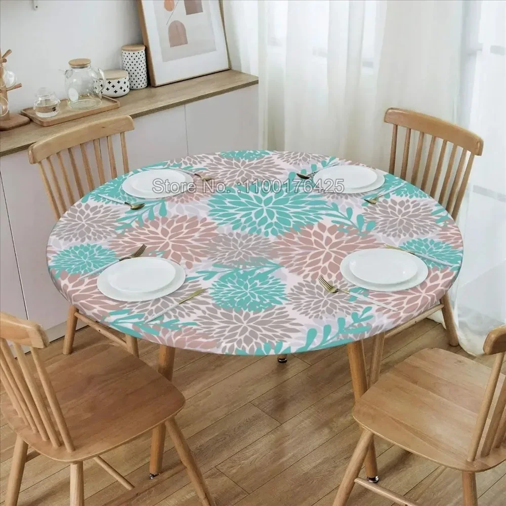 Plant Round Tablecloth for Dinner Table Cover Accessories Protector Wedding Kitchen Party Table Clothes Fitted with Elastic Edge