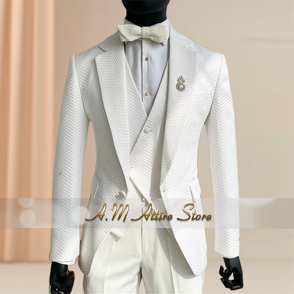 Premium gestreept herenpak 3-delig blazer vest zwarte broek set voor bruiloft bruidegom banket zakelijke evenementen jurk handgemaakte smoking
