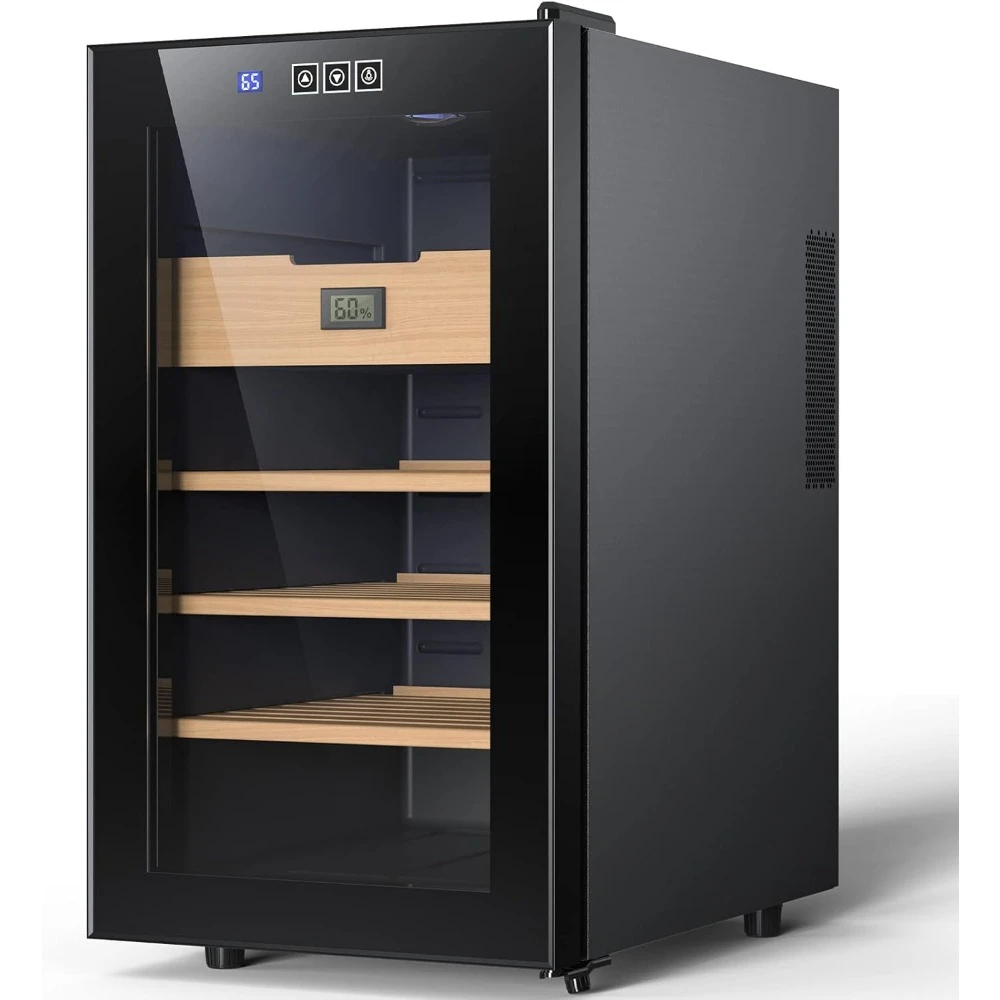 

300-стовский шкаф с системой контроля температуры с подогревом и охлаждением, изготовленный с полками и ящиком из испанского кедрового дерева.