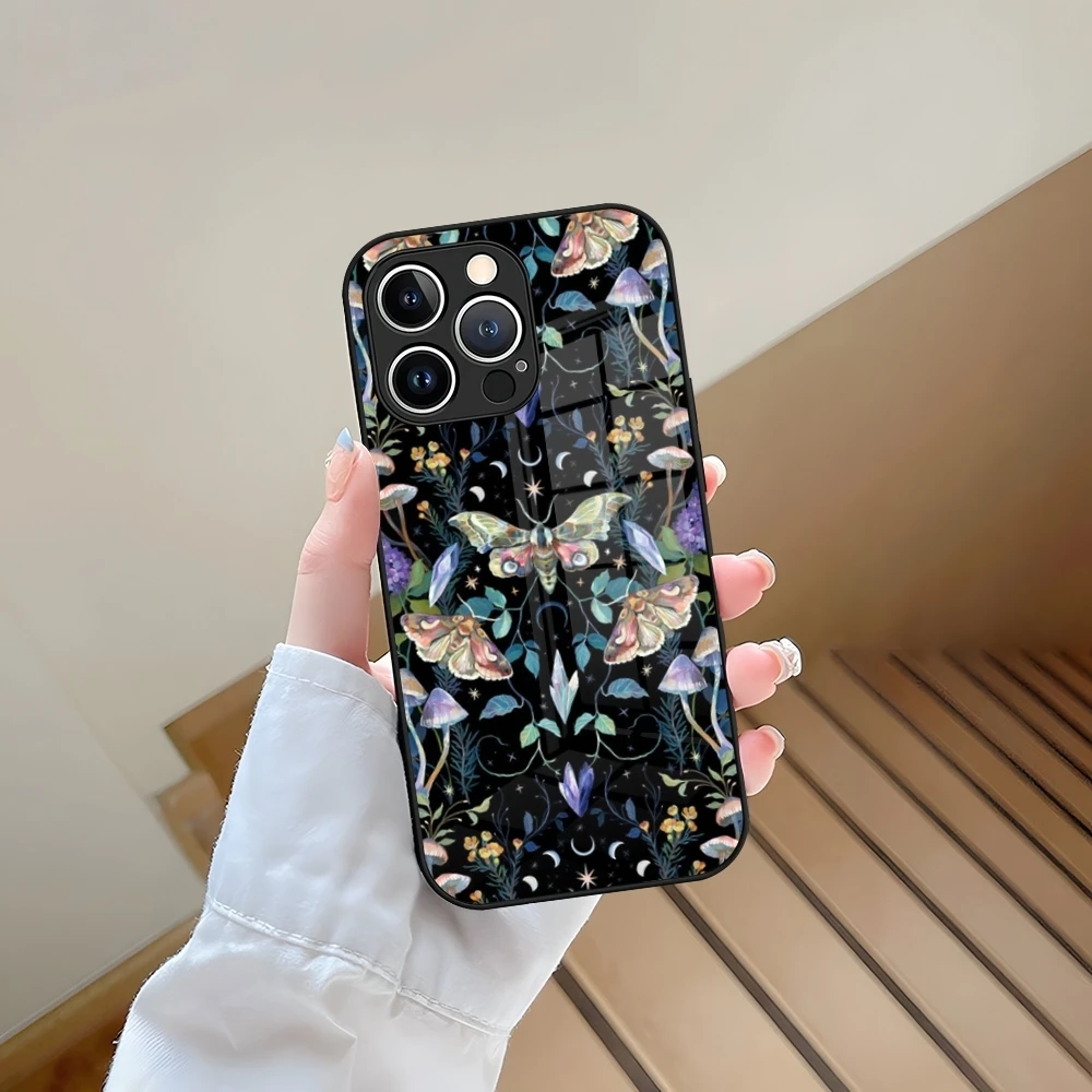 Forest Magical Moth Thistle Phone Case For iPhone 13 15 14 16 12 11 Pro XS Max Plus Mini X XR 8 7 6s SE2020 Tempered Glass Coque