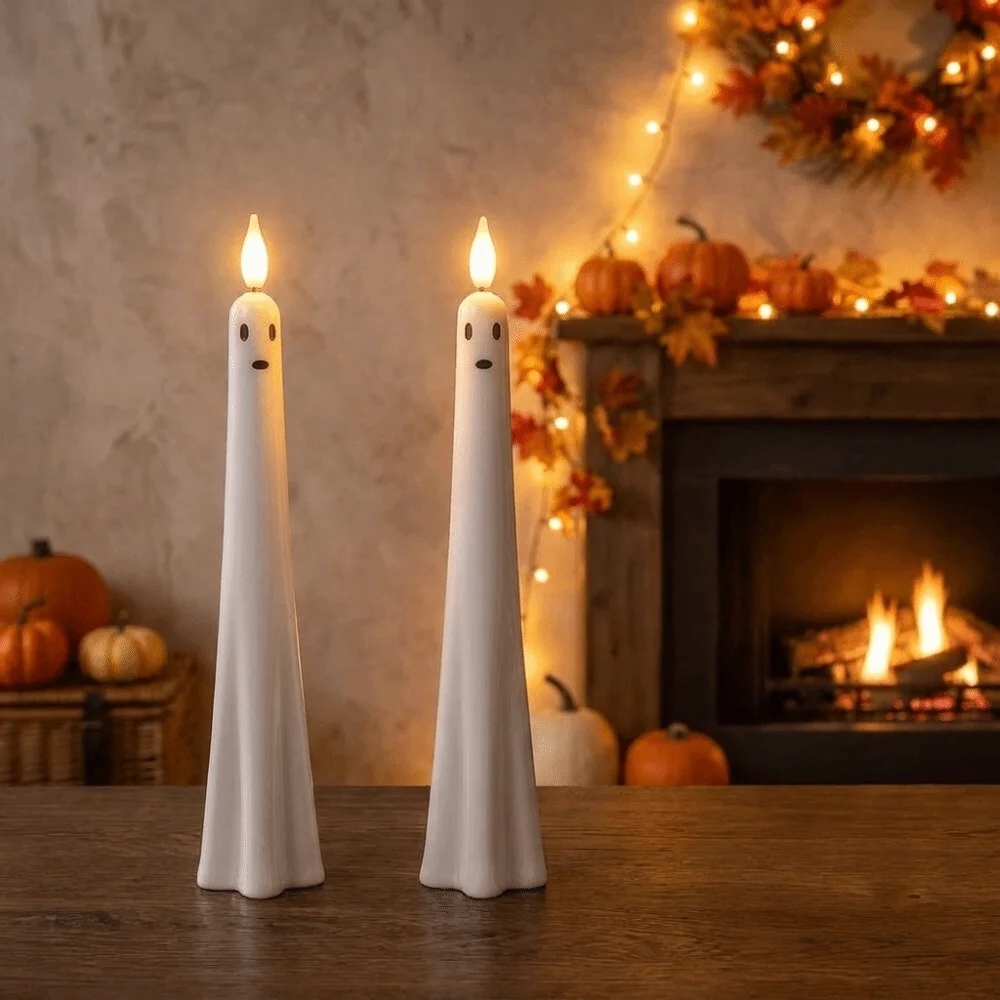 Realistic Flickering Halloween Electronic Candles Soft Light Spooky LED Flameless Candles Light Sensitive Switch