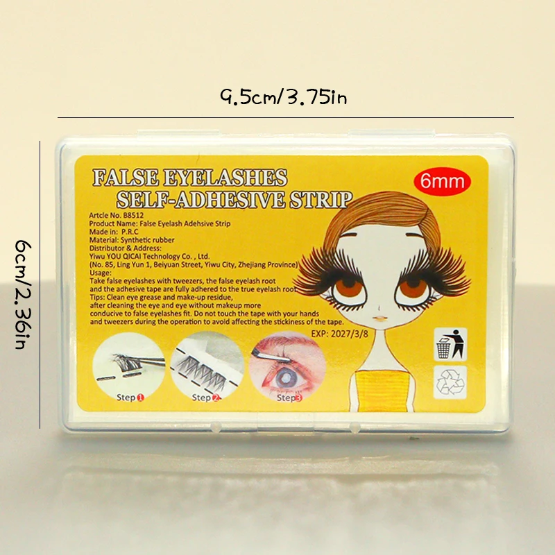 200pcs/Box Reusable Self-Adhesive False Eyelashes Glue Strip Eyelash Glue-Free Lash Adhesive Tape Professional Makeup Tools