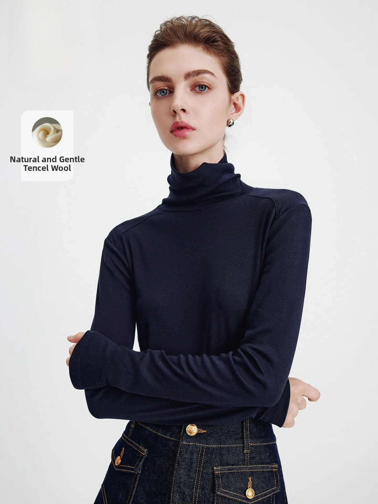 

Women's Long Sve Knitted Wool T-irt Casual Sle Navigare Little Sailboat Base irt Winter Season Faion Commute Wear