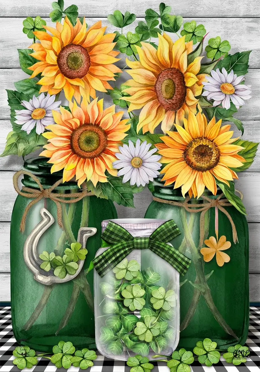 Irish Mason Jars St. Patrick's Day House Flag 12x18inch sunflowers clovers pattern flags print decoration for outdoor