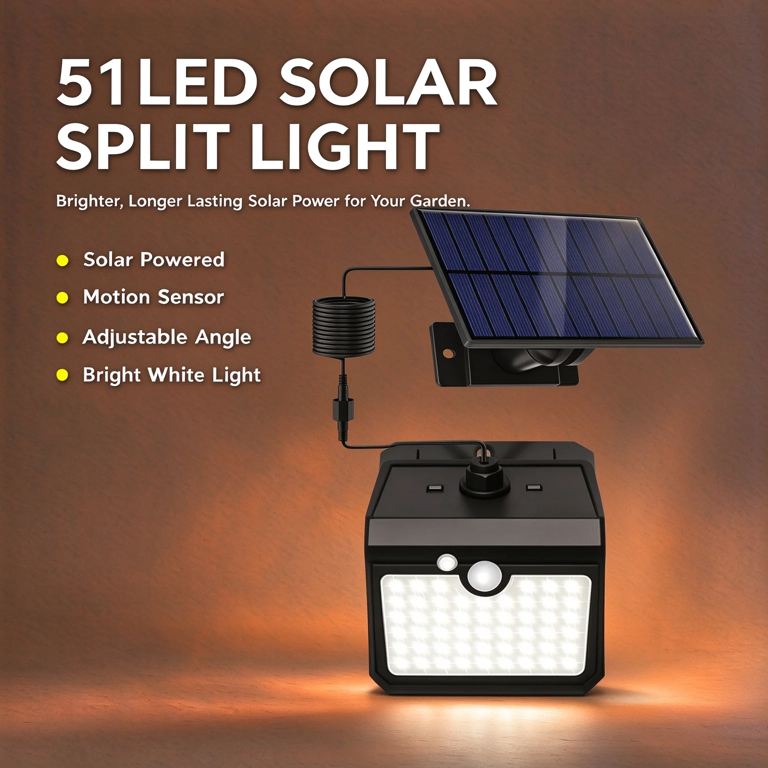 51LED Split Solar Wall Lamp Outdoor Waterproof PIR Motion Sensor 3 Lighting Modes For Garden Yard Patio Garage