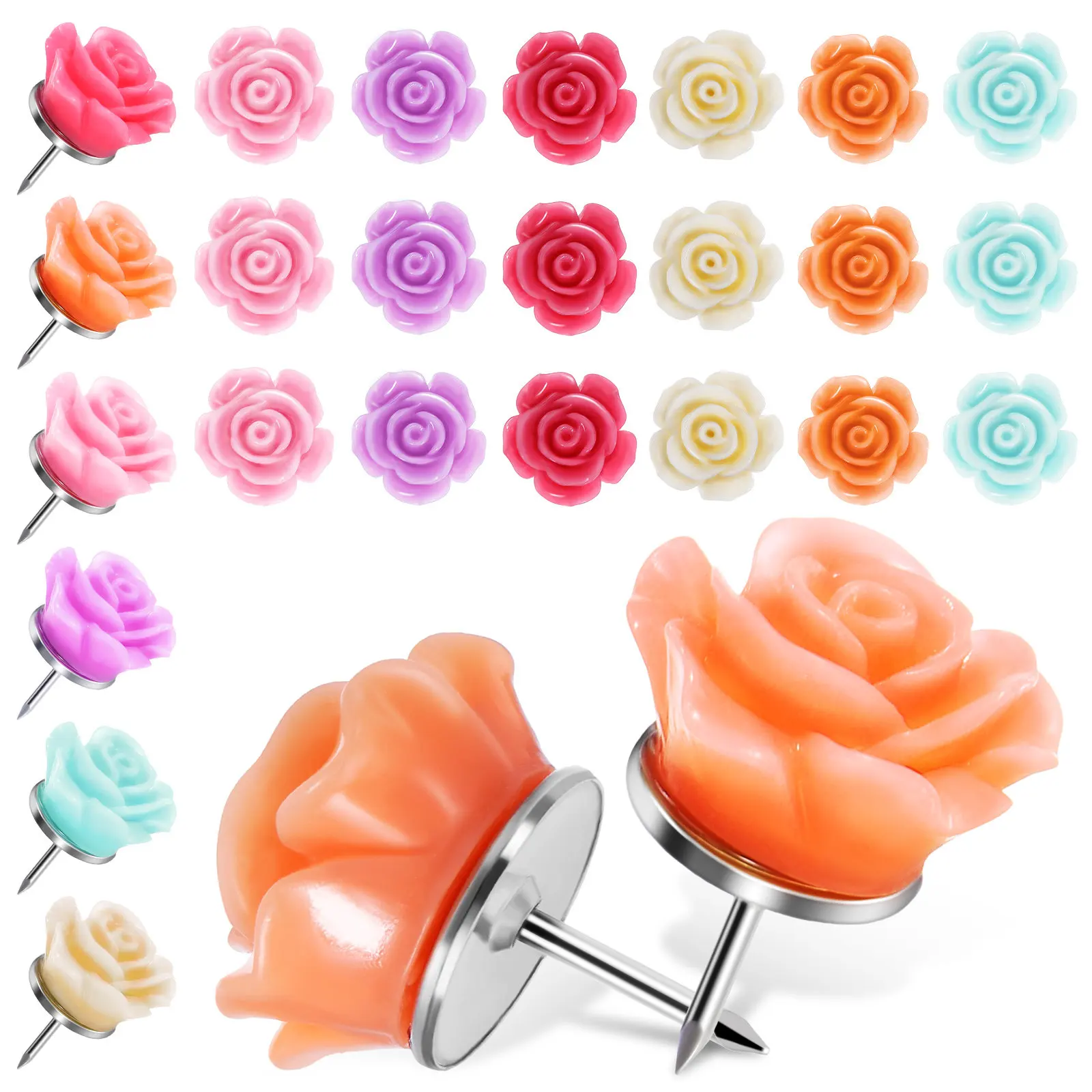 

50 шт. декоративных кнопок-розочек, милые кнопки-цветы из смолы для досок объявлений, пробковых досок, фотографий, документов