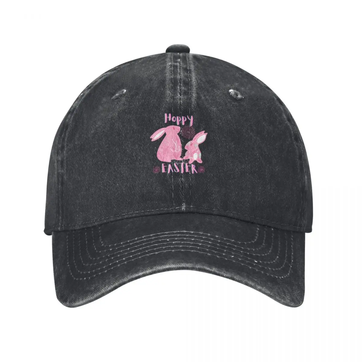 Hoppy Easter / Happy Easter design pretty pink bunny rabbits with flowers Baseball Cap dad hat Women's Hats 2024 Men's