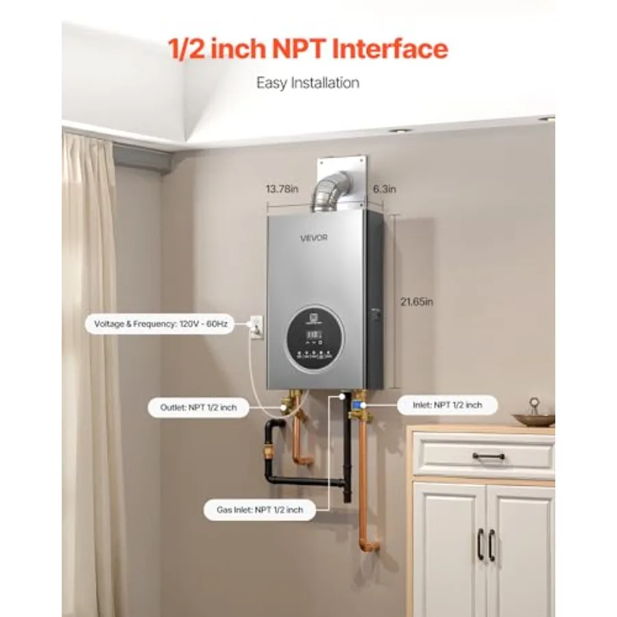 سخان مياه يعمل بالغاز بدون خزان 4.3 جالون داخلي 100000 وحدة حرارية بريطانية سخان مياه ساخن فوري مع تحكم ذكي في درجة الحرارة وشاشة LED شفافة