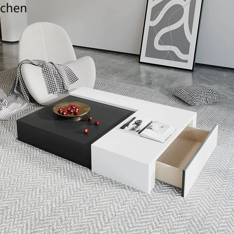 HT Rock Slab Coffee Table Floor TV Cabinet Combination Small Apartment Complete Modern Simple Square Side Table Rock Slab